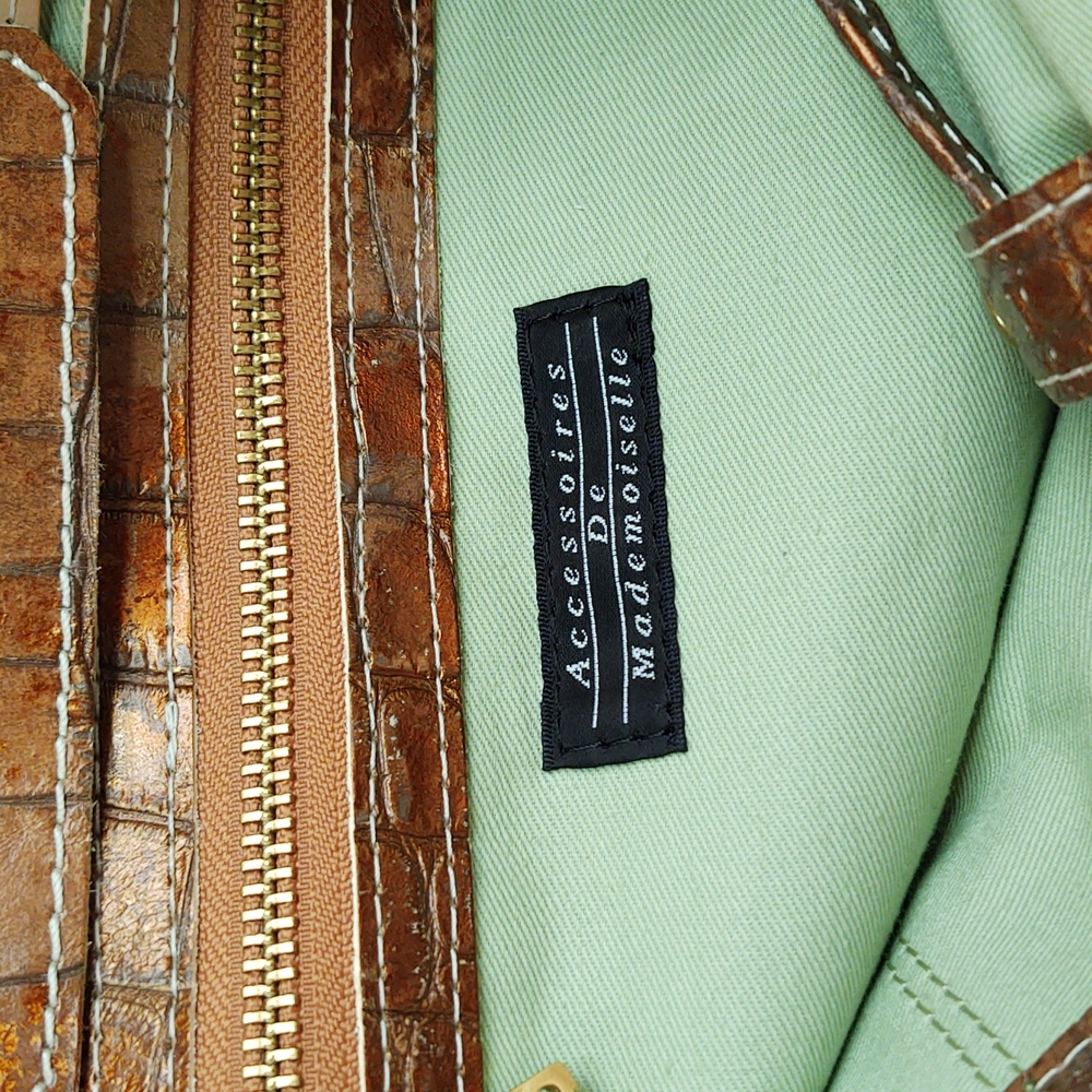 🟧Accessoires De Mademoiselle Cova Leather Croc & Canvas Bag - Picture 16 of 16